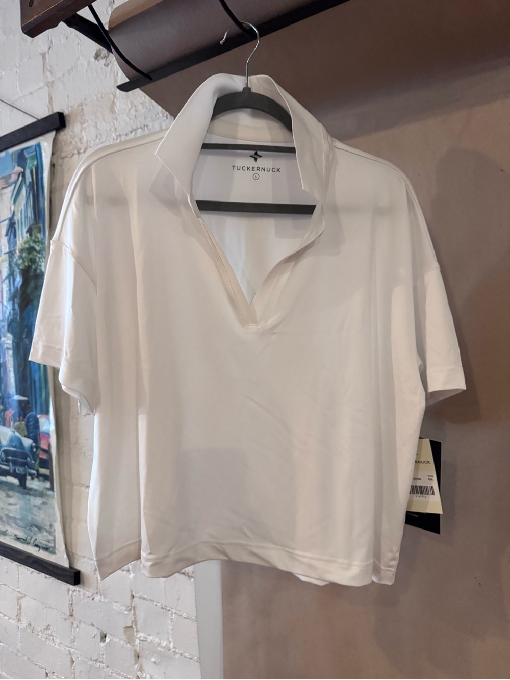 Tuckernuck White Polo-Style Short Sleeve V-Neck Top